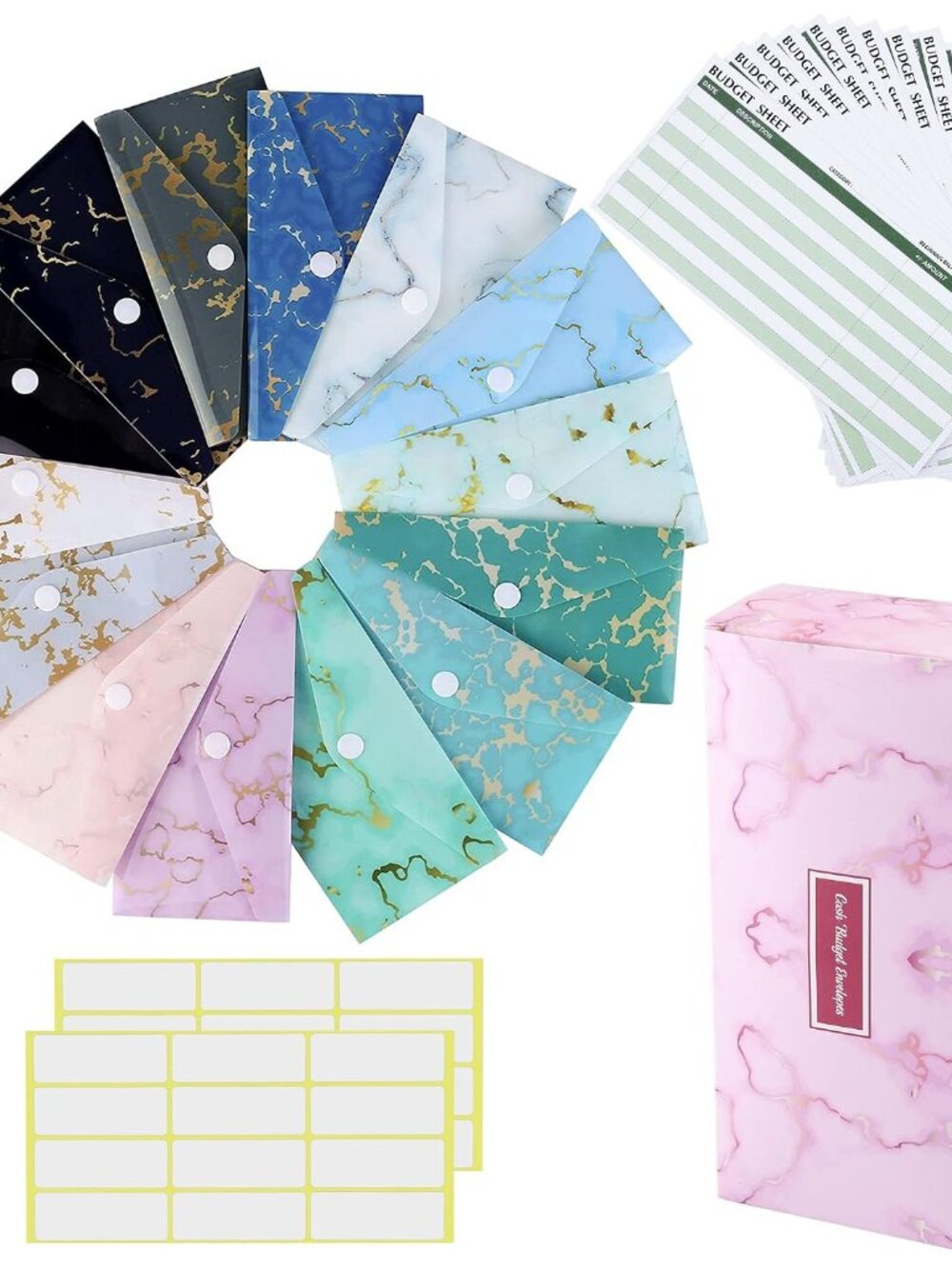 32Pcs Cash Envelope System, 15 Pack Waterproof Reusable Plastic Budget Envelopes